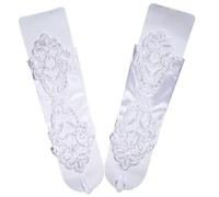 LPACXBYD Guantes de Lentejuelas Sexy Women Satin Sequin Seam Pearl Lace Hook Finger Glove Female Retro Bride Hollowing Out Wedding Dress Fingerless Mitten