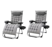 LPACXBYD Tumbona De JardíN Folding Zero Gravity Lounge Chair Plus Size Deck Chairs Cotton Cushion for Garden Outdoor Patio Sun Lounger Load 160kg(2pc Grey)
