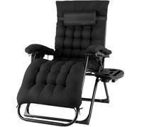 LPACXBYD Tumbona De JardíN Folding Zero Gravity Lounge Chair Plus Size Deck Chairs Cotton Cushion for Garden Outdoor Patio Sun Lounger Load 160kg(1pc Black)