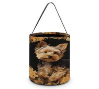 LPAGBCNU Cubo de dulces de Halloween que representa a un Yorkshire Terrier en la cueva, bolsas de dulces de Halloween con asas, cestas de dulces reutilizables para Halloween, suministros de fiesta