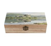 LPAGBCNU Joyero de madera, organizador de almacenamiento de recuerdos, lagos y castillos de las tierras altas, caja de madera hecha a mano para guardar joyas, monedas, tarjetas de tartoto, pequeños