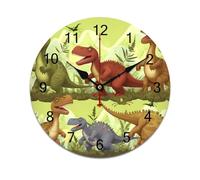 LPAGBCNU Reloj de pared con diseño de dinosaurios, funciona con pilas, de PVC, silencioso, sin tictac, redondo, para sala de estar, cocina, hogar, oficina, reloj decorativo de pared