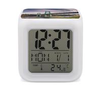 LPAGBCNU Reloj despertador digital LED con 7 colores cambiantes con calendario de repetición, visualización de temperatura, reloj despertador con puente de San Juan, funciona con pilas, lámpara de