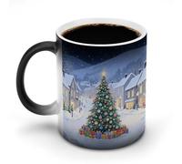 LPAGBCNU Taza de café de 325 ml con diseño de ciudad navideña que cambia de color, tazas de café que cambian de calor con asa, taza mágica sensible al calor para mujeres y hombres, divertida taza de