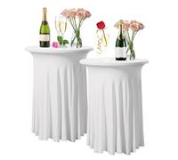 LPAMABA 2 Piezas 110cmx80cm Elásticas Manteles de Cóctel Set de 2 Blanco Fundas elásticas para mesas Redondas de Bar con Falda Manteles de Cóctel para Mesas Altas,Mantel Redondo para Mesa Redonda