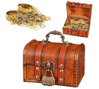 LPAMABA Cofre del Tesoro de Madera con Candado Cofre del Tesoro Pequeño Vintage Cofre del Tesoro Pirata con Tapa Cofre Madera Pequeño para Regalo Caja del Tesoro para Decorar y Guardar- 14x 10x 10cm