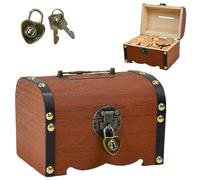 LPAMABA Cofre del Tesoro Pirata con Candado, Pequeña Caja de Madera con Tapa, Cofre de Madera Vintage 14.5x10x10cm, Caja de Recuerdos Antigua con Asa, para Decoración de Cumpleaños, Joyería, Fotos