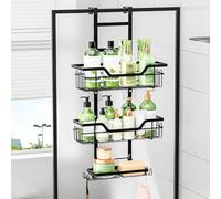 LPAMABA Estanteria Baño para Colgar Estante Ducha en Puertas de Vidrio Estanteria Baño sin Taladro Estante Ducha con Jabonera Negro (A)