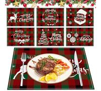 LPAMABA Juego de 6 44.5 * 31.5 Manteles Individuales Navideños Salvamanteles Rectángulo Navidad Manteles Individuales Lavable Rojo para Cocina Comedor Decoración de Mesa (C)