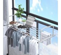 LPAMABA Tendedero Balcón Barandilla Extensible 42-66cm, Tendedero de Radiador Plegable Tendedero de Ropa Plegable Extensible de Acero Inoxidable Colgadores de Ropa para Secar Calcetines Ropa Zapatos