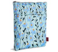 LParkin Funda de libro con bordado de flores de margaritas con cremallera para lectores, funda protectora de regalo para los amantes de los libros, tela lavable de 11 x 8.5 pulgadas, color azul
