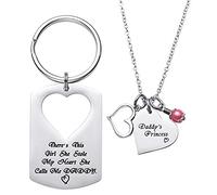 LParkin Juego de collar para papá e hija, llavero para padre e hija, juego de collar de cumpleaños para papá, There This Girl Who Stole My Heart She Calls Me Daddy, Metal