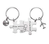 LParkin Juego de llaveros con diseño de rompecabezas con texto en inglés "I'll Be Back I'll Be Waiting" para parejas, regalo de amistad, blanco, M