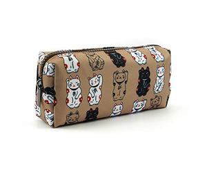 LParkin Lucky - Estuche para lápices con diseño de gato japonés Maneki Neko, estuche de maquillaje, bolsa de cosméticos Kawaii, caja de artículos de papelería, Brown, M, Lucky Cat
