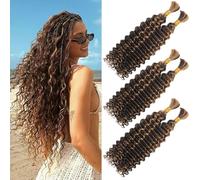 LPARMJIT Deep Wave Bulk hair for Braiding 18 inch 2 Bundles/Pack No Weft for Braiding Wavy Synthetic Braiding Hair Extensions for Boho Braids