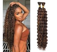 LPARMJIT Deep Wave Bulk hair for Braiding 18 inch 2 Bundles/Pack No Weft for Braiding Wavy Synthetic Braiding Hair Extensions for Boho Braids