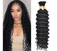 LPARMJIT Deep Wave Bulk hair for Braiding 18 inch 2 Bundles/Pack No Weft for Braiding Wavy Synthetic Braiding Hair Extensions for Boho Braids