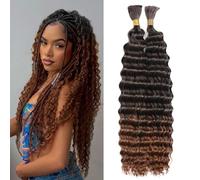 LPARMJIT Deep Wave Bulk hair for Braiding 18 inch 2 Bundles/Pack No Weft for Braiding Wavy Synthetic Braiding Hair Extensions for Boho Braids
