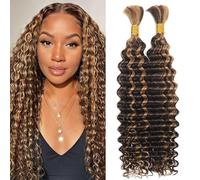 LPARMJIT Deep Wave Bulk hair for Braiding 18 inch 2 Bundles/Pack No Weft for Braiding Wavy Synthetic Braiding Hair Extensions for Boho Braids