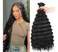 LPARMJIT Deep Wave Bulk hair for Braiding 18 inch 2 Bundles/Pack No Weft for Braiding Wavy Synthetic Braiding Hair Extensions for Boho Braids