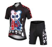 LPATTERN Maillots de Ciclismo Traje Conjunto de Bicicleta Jersey de Manga Corta + Culotte Pantalones para Niños,Calavera-Negro,XL/Altura Recomendada 140-150