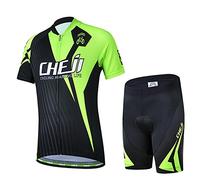 LPATTERN Maillots de Ciclismo Traje Conjunto de Bicicleta Jersey de Manga Corta + Culotte Pantalones para Niños, Negro/Verde, M /6-7 años