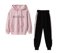 LPATTERN Niñas Chándal Estampado Traje Deportivo 2 Piezas Traje de Jogging Sudadera con Capucha + Pantalones,Rosa,10-11 años
