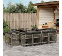 LPERTGFHU Juego de mesa de jardín con 12 sillas de jardín de ratán gris, 13 piezas, juego de cubos que ahorra espacio para patio y patio trasero