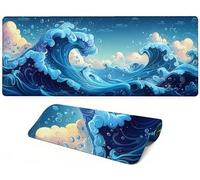 Lpfieonn Ondas Alfombrilla Ratón Gaming XXL, 90x40cm- Alfombrilla Escritorio XL, Paisajes Grande Mouse Pad con Bordes cosidos, Impermeable, Antideslizante, para Jugadores, Oficinas Y Hogares PF-2649