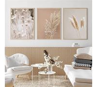 LPFNSF Pintura moderna en lienzo de flores 3 unidades Set Plant Murales Boho Beige Naturaleza Pampa Gras, Sin marco. (20 x 30 cm*3)