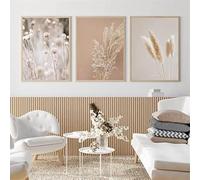 LPFNSF Pintura moderna sobre lienzo de flores 3 unidades Set de murales de planta, bohemio, beige, naturaleza, hierba de pampa, sin marco. (50 x 70 cm x 3)