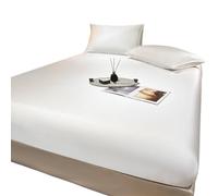 LPHFDCS Sabanas Estiramiento de imitación de Seda de Morera Cama Sábana Ajustable Profundo 25CM Seda Real Colchón Cubierta Tamaño Sábanas Ropa de Cama Sabanas Seda(White,Full 138x190x35cm)