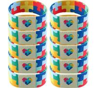 Lpitoy 10 Unids/Set Pulsera De Autismo Estilo Rompecabezas Autismo Pulsera Elástica Pulsera De Concientización sobre Autismo Accesorios De Joyería para Mujeres Y Hombres