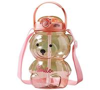 Lpitoy 1000ml Botella De Agua En Forma De Oso Kawaii Grande con Paja Y Correa Linda Botella De Bebidas Portátiles Portátiles para Deportes Diarios Que Funcionan