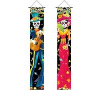 Lpitoy 2 Piezas Decoraciones del Día De Los Muertos Cartel De Puerta del Cartel del Porche, Decoración del Día De Los Muertos Bandera De Puerta Colgante De Bienvenida De Halloween Decoración Interior