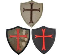 Lpitoy 3 Parches Bordados con De Cruz Y Escudo De Los Caballeros Templarios para Chaleco, Gorra, Mochila O Uniforme.
