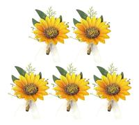 Lpitoy 5 Piezas De Flor En Ojal De Girasol para Boda, Ramillete De Flores Artificiales para Boda, Fiesta De Graduación, Accesorios para Novia, Damas De Honor Y Novio