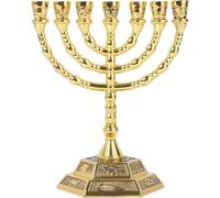 Lpitoy Candelabro Tradicional del Templo De Jerusalén, Menorá Judía De 7 Ramas De Tribus De Israel, Candelabros, Base Hexagonal, Candelabro Judío De Tierra Santa