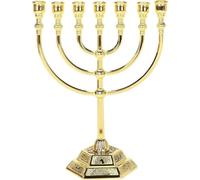 Lpitoy Candelabro Tradicional del Templo De Jerusalén, Menorá Judía De 7 Ramas De Tribus De Israel, Candelabros, Base Hexagonal, Candelabro Judío De Tierra Santa