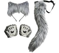 Lpitoy Conjunto De Accesorios para Disfraz De, Diadema con Orejas De Esponjosas, Y Guantes para Halloween, Carnaval Y Cosplay.