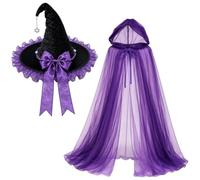 Lpitoy Conjunto De Capa con Capucha Y Sombrero De Bruja para Halloween, Capa Transparente Y Sombrero De Mago para Disfraces De Bruja para Fiestas De Halloween.