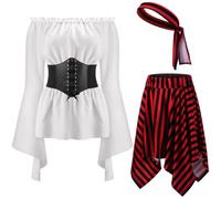 Lpitoy Conjunto De Disfraz De Pirata para Mujer: Blusa Renacentista, Corsé, Falda Pirata, Accesorios De Disfraz Medieval, Atuendos De Cosplay para Halloween.