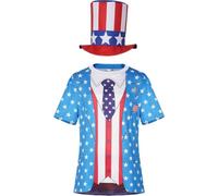 Lpitoy Conjunto De Disfraz De Tío Americano: Camiseta con Bandera De EE. UU. Y Sombrero De Copa para Fiesta De Cosplay del 4 De Julio, Día De Independencia Y 250 Aniversario.
