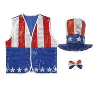 Lpitoy Conjunto De Disfraz para 4 De Julio, Sombrero, Chaleco Y Pajaritas con Bandera Estadounidense para Día De Independencia. Accesorios para Disfraces Patrióticos.