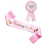 Lpitoy Conjunto De Insignias Mommy to Be Sash Y Daddy to Be, 2 Uds., Pin con Distintivo De Hojalata para Baby Shower Y Banda para Revelación De Género De Baby Shower