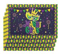 Lpitoy Juego De 4 Manteles Individuales Mardi Gras, Manteles Individuales Happy Mardi Gras Carnival para Mesa De Comedor, Manteles Rústicos Vintage De Temporada para Decoración De Fiestas