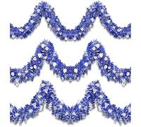 Lpitoy Paquete De 3 Guirnaldas De Oropel para Hanukkah con Menorá, Estrella De David, Adornos Plateados, Serpentinas Metálicas Azules, Decoración para Interiores Y Exteriores.