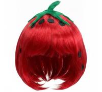 Lpitoy Peluca Roja con Flequillo Y Fresas para Mujer, Pelucas Divertidas De Pelo Sintético para Fiestas De Adultos, Ideal para Disfraces De Halloween Y Cosplay.