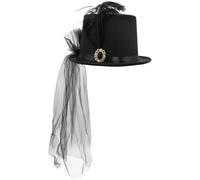 Lpitoy Sombrero De Copa Victoriano para Mujer con Velo Y Plumas, Sombrero De Fiesta Elegante para Mujer, Accesorio para Disfraz De Fiesta Gótica De Té