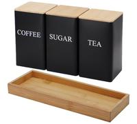 Lpitoy Tarros Metálicos para Almacenamiento De Azúcar, Té Y Café, Almacenamiento De Granos De Café con Tapa De Bambú, Lata De Té con Bandeja De Madera, Suministros De Cocina